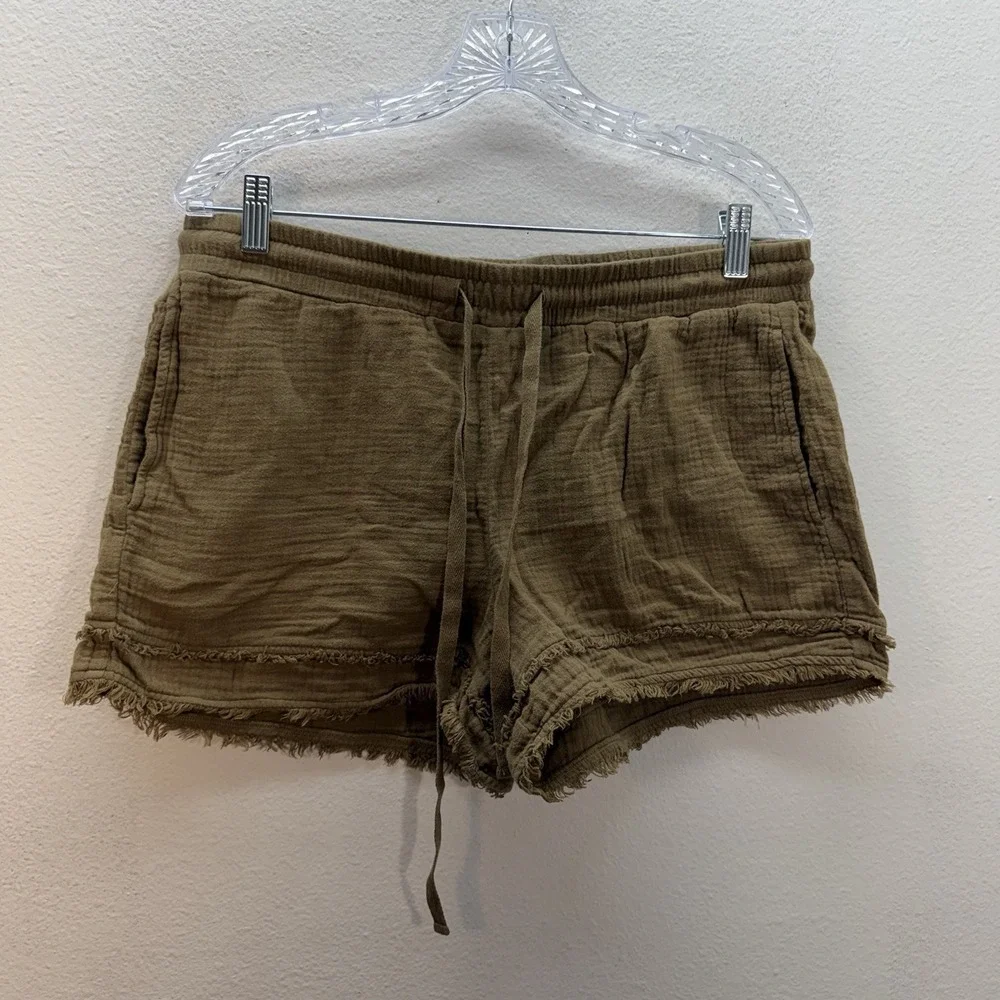 Cloth and Stone Shorts Womens Size M Brown Frayed Hem Pull On Gauze 100% Cotton